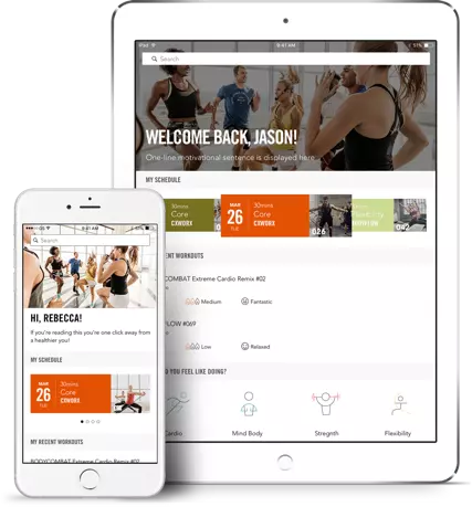 Screenshot of Android and iOS app Les Mills